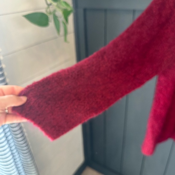 CJ Banks Fuzzy Soft Mohair Blend Deep Red Button Front Cardigan Sweater 1X - Picture 6 of 11